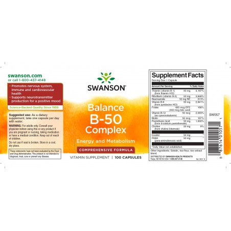B-vitamiini kompleks, Swanson, 500 mg, 100 kapslit