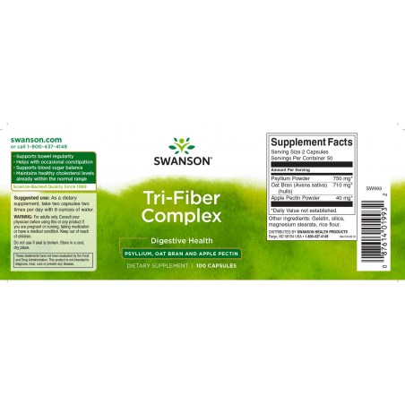 Пищевые волокна Tri-Fiber Complex, Swanson, 750 мг, 100 капсул