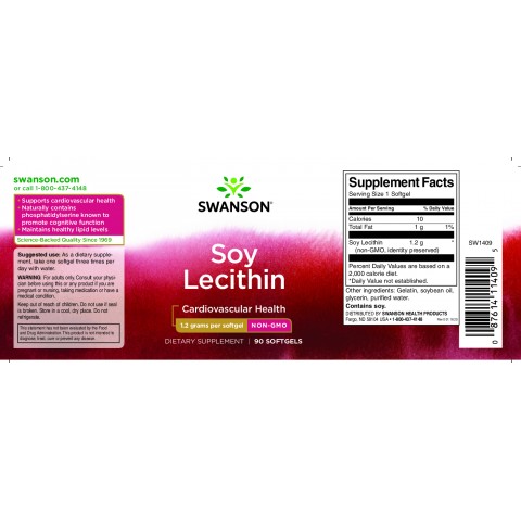 Lecithin without GMO Soy Lecithin, Swanson, 1200mg, 90 capsules