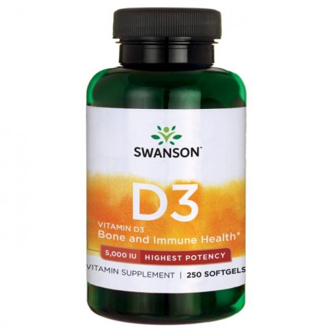 D3-vitamiin 5000TV, Swanson, 125 mcg, 250 kapslit