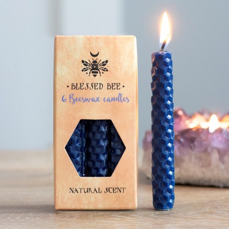 Blue Beeswax Spell Candles Blessed Bee, 6 pcs.