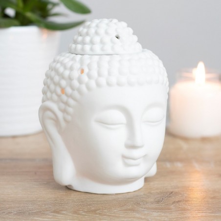 Valge eeterlike õlide aurusti Buddha pea, 13 cm