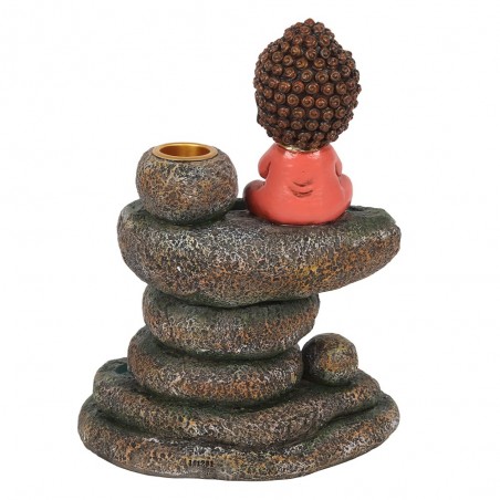 Reversible Waterfall Effect Incense Holder Red Buddha on Pond Rock