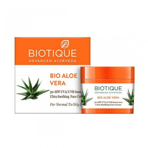 Солнцезащитный крем для лица для нормальной и жирной кожи Bio Aloe Vera, Biotique, 50г