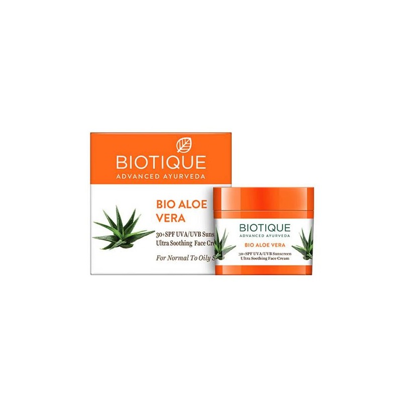 Солнцезащитный крем для лица для нормальной и жирной кожи Bio Aloe Vera, Biotique, 50г