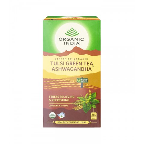 Ayurveda tee Tulsi roheline tee Ashwagandha, Organic India, 25 pakki