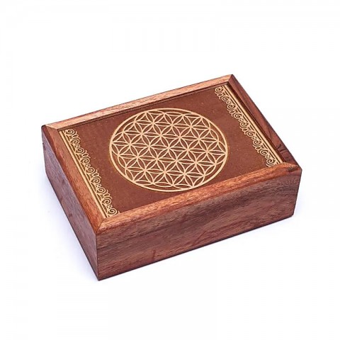 Carved Wooden Tarot Card Box Flower of Life