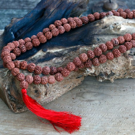 Rudraksha necklace Mala, brown, 108 beads with tassel