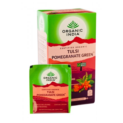 Ayurveda tee Tulsi Pomegranate Green, Organic India, 25 pakki