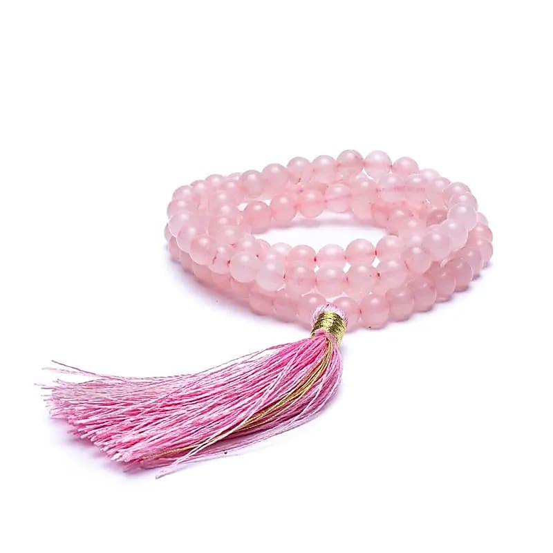 Rose Quartz Prayer Beads, AA quality, 108 beads + brocade bag