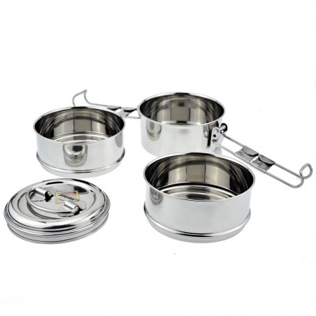 Authentic traditional Indian lunch box Tiffin-Box Bombay, 3 tiers, stainless steel, standard