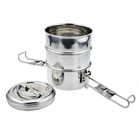 Authentic traditional Indian lunch box Tiffin-Box Bombay, 3 tiers, stainless steel, standard