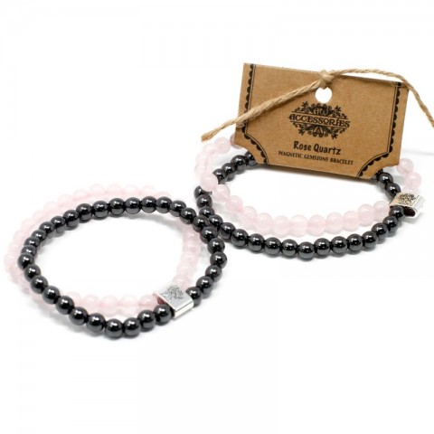 Magnetic double bracelet for love and reconciliation Pink Quartz