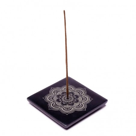 Mandala black soapstone incense holder, 10cm