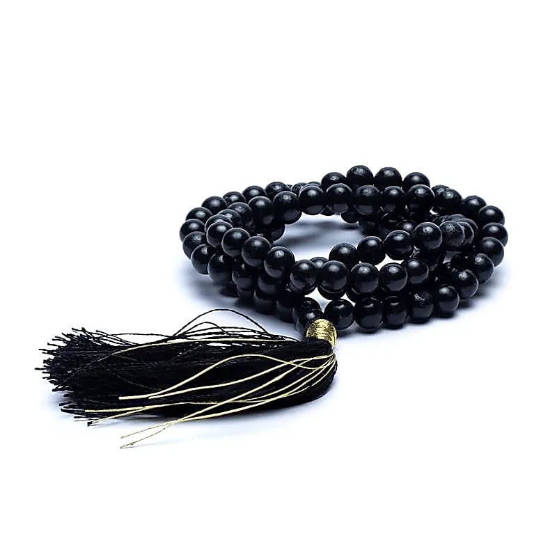 Shungite Mala Shungite AA quality 108 beads + brocade bag, 6mm