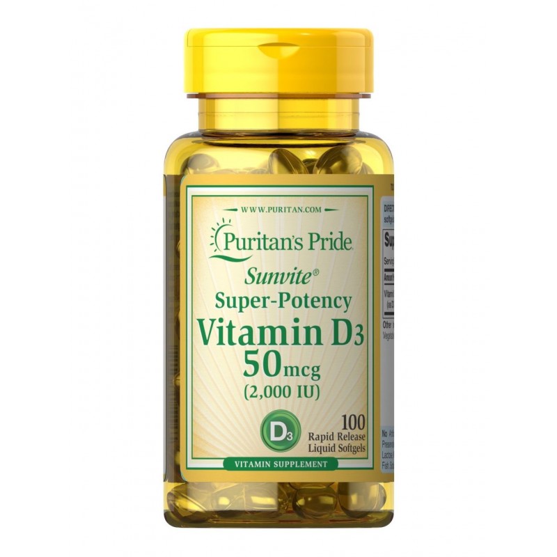 D3-vitamiin 2000 IU, Puritan's Pride, 50mcg, 100 pehmendavat tabletti