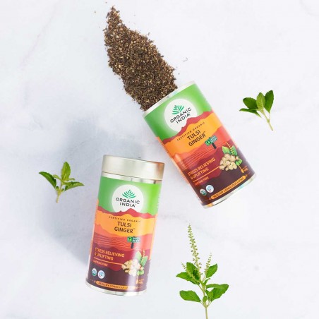 Ayurvedic tea Tulsi Ginger, loose, Organic India, 100g