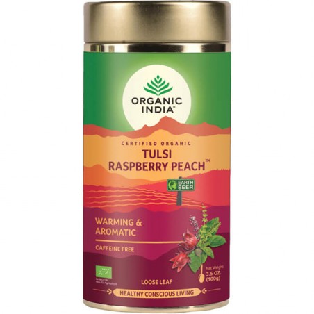 Aromaatiline soojendav Ayurveda tee Tulsi Vaarika-Persikas, lahtine, mahe India, 100g