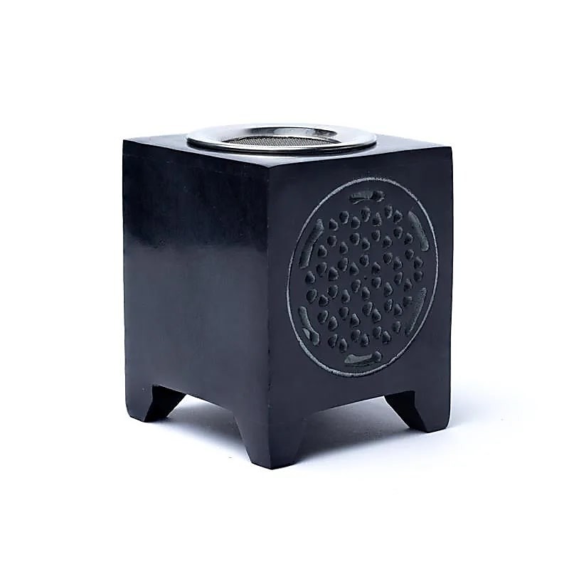 Black soapstone incense burner Flower of Life