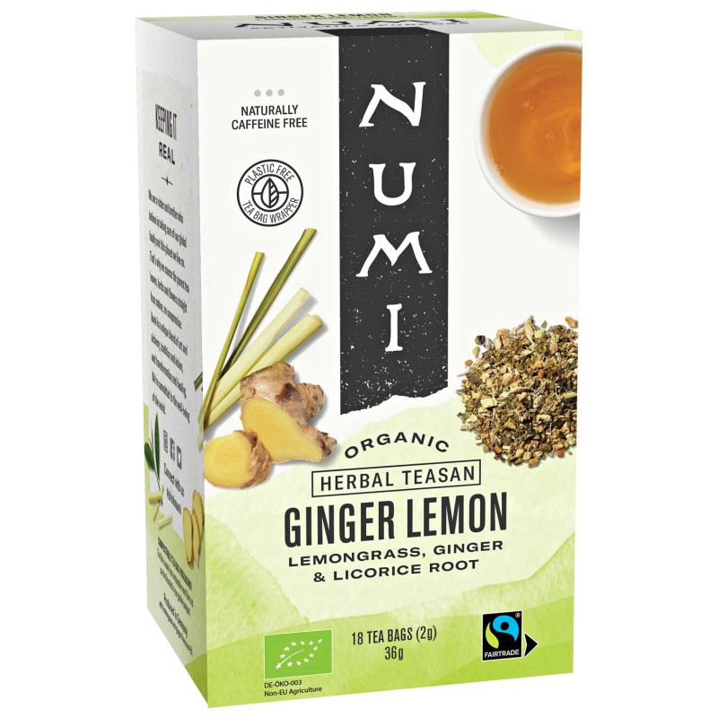 Ingveri ja sidrunheina tee lagritsaga, orgaaniline, Numi Tea, 18 pakki