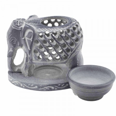 Soapstone incense and oil burner Standing Elephant, 11 cm