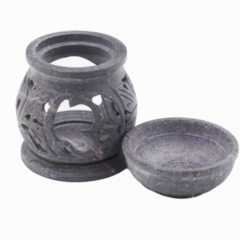 Small soapstone incense burner Om, 8 cm