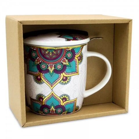 Tea cup with strainer Mandala Turquoise, 400ml