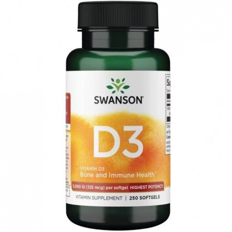 Vitamiin D3 5000 IU, 125 mcg, Swanson, 250 kapslit