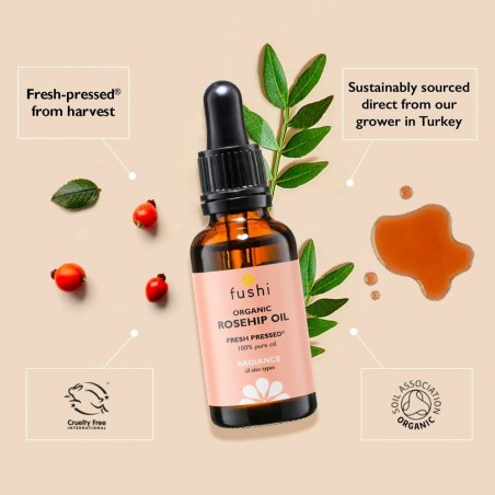 Rosehip seed oil for skin, with pipette, organic, Fushi, 30ml