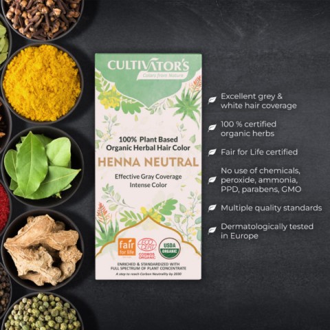 Taimne värvitu juuksevärv - palsam Neutral Henna, Cultivator's, 100g