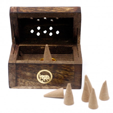 Mango wood cone incense mini-holder-box