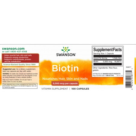 Biotin, Swanson, 5000mcg, 100 capsules