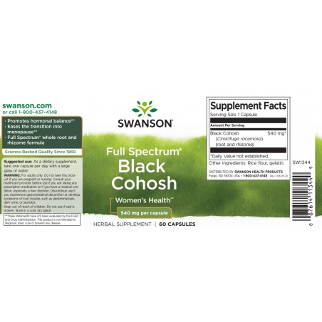 Täieliku spektriga Black Cohosh, Swanson, 540mg, 60 kapslit