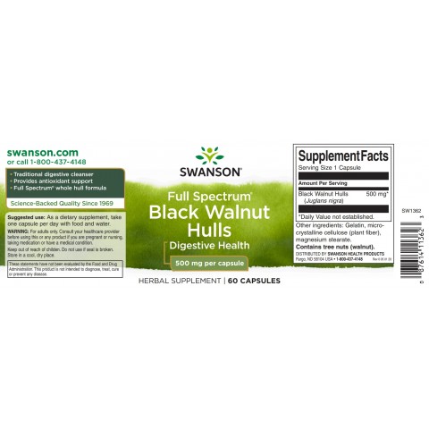Must pähkel Black Walnut, Swanson, 500mg, 60 kapslit
