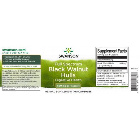 Must pähkel Black Walnut, Swanson, 500mg, 60 kapslit