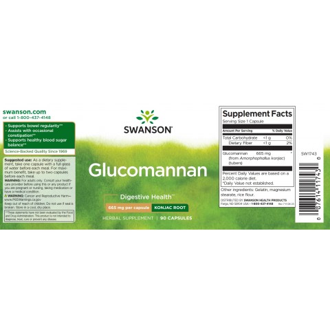 Glükomannaan, Swanson, 665mg, 90 kapslit