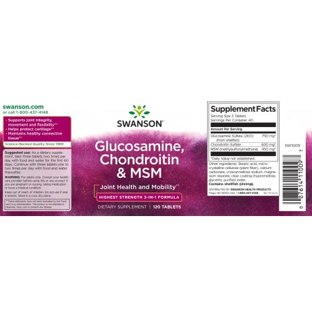 Glucosamine, Chondroitin and MSM, Swanson, 120 capsules