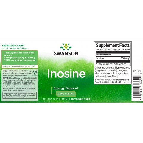 Inosiin, Swanson, 500mg, 60 kapslit
