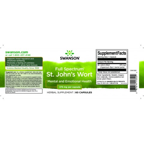 St. Johns Wort, Swanson, 375mg, 60 capsules