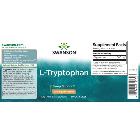 L-trüptofaan, Swanson, 500mg, 60 kapslit