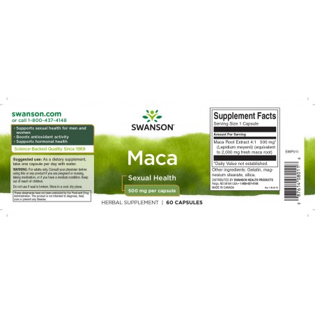 Maca, Swanson, 500mg, 60 kapslit