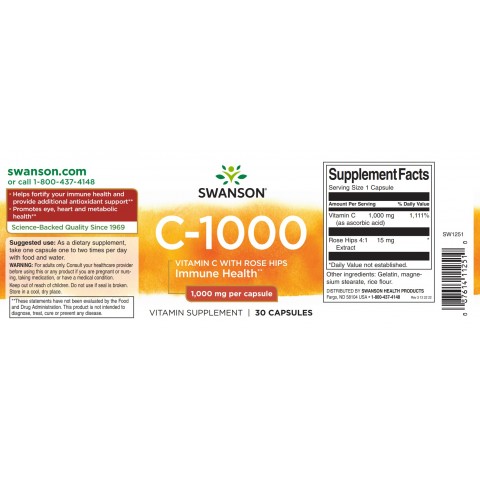 C-vitamiin puugiekstraktiga, Swanson, 1000mg, 30 kapslit