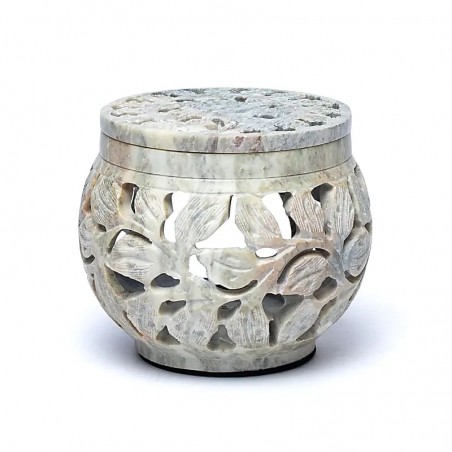 Multifunctional marble soap stone incense burner Floral motif, 12cm