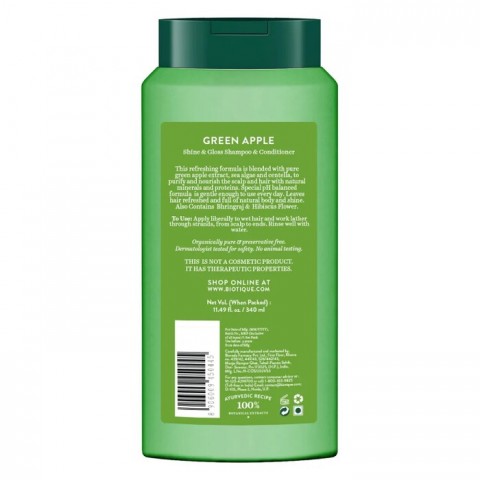 Šampoon ja palsam läikivatele juustele Green Apple, Biotique, 340 ml