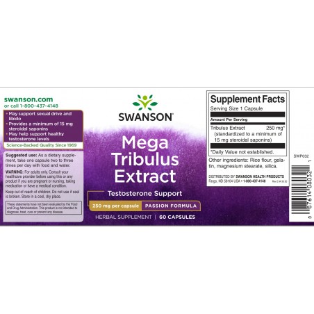 Mega Tribulus Extract, Swanson, 250mg, 120 capsules