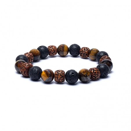 Rudraksha, Tiger eye and lava stone bracelet, 8cm