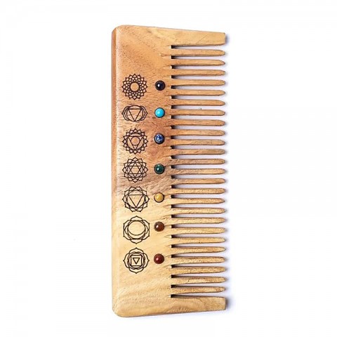 Natural wooden Neem comb 7 Chakras, 17cm