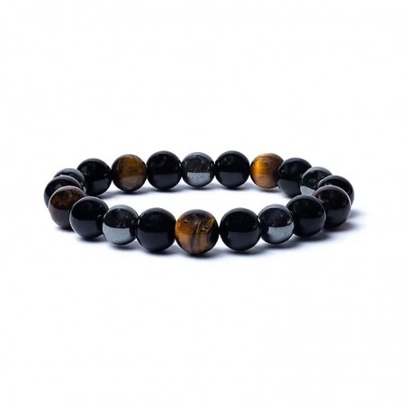 Elasticated Black Obsidian, Tiger Eye and Hematite Bracelet, 8mm