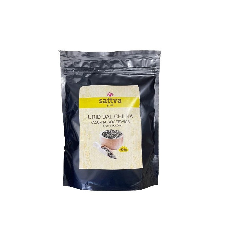 Purustatud Urid Dal Chilka oad (mustad kruubid), Sattva Foods, 500g Purustatud Urid Dal Chilka oad (mustad kruubid), Sattva Foods, 500g