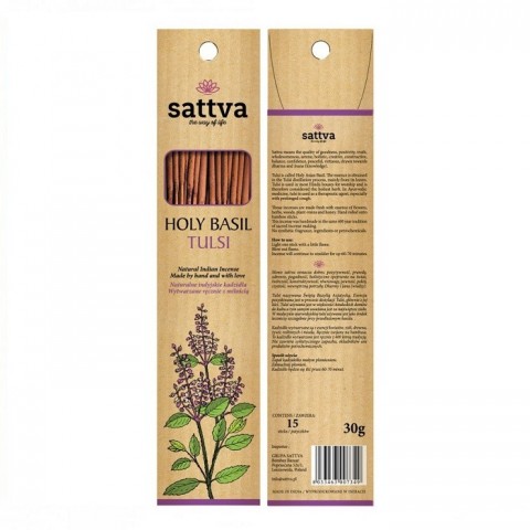 Basiiliku lõhnaga viirukipulgad Holy Basil Tulsi, Sattva Ayurveda, 15 tk.